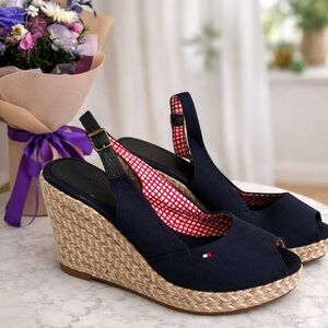 Tommy Hilfiger Black and Tan Wedge Sandals